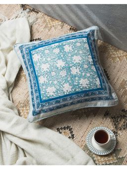 Fabindia - Blue Abha Hand Block Printed Cotton Cushion Cover (One Size)
