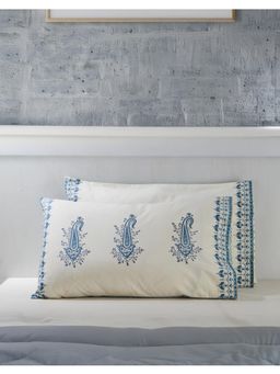 Fabindia - Blue Abha Hand Block Printed Cotton Pillow Cover (Pack of 2) (One Size)