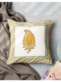 Fabindia - Yellow Kanak Printed Cotton Cushion Cover (One Size)