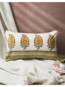 Fabindia - Yellow Kanak Printed Cotton Cushion Cover (One Size)