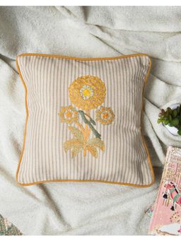 Fabindia - Yellow Navya Embroidered Cotton Cushion Cover (One Size)