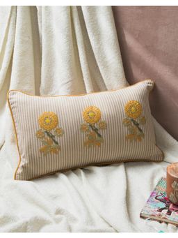 Fabindia - Yellow Navya Embroidered Cotton Cushion Cover (One Size)