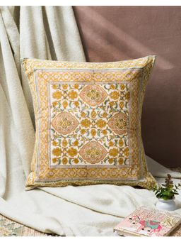 Fabindia - Yellow Kanak Printed Cotton Cushion Cover (One Size)