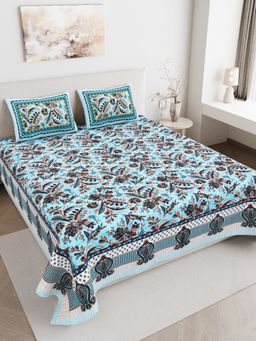JAIPUR FABRIC - 180 TC Pure Cotton Floral Flat Double Bedsheet With 2 Pillow Covers (Double)