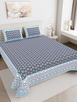 JAIPUR FABRIC - 180 TC Pure Cotton Floral Green Flat Double Bedsheet With 2 Pillow Covers (Double)