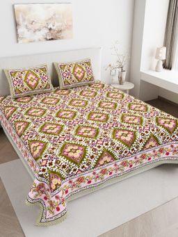 JAIPUR FABRIC - 180 TC Pure Cotton Floral Brown Flat Double Bedsheet With 2 Pillow Covers (Double)