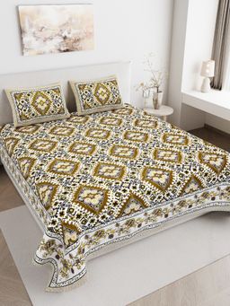 JAIPUR FABRIC - 180 TC Pure Cotton Floral Green Flat Double Bedsheet With 2 Pillow Covers (Double)