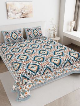 JAIPUR FABRIC - 180 TC Pure Cotton Floral Green Flat Double Bedsheet With 2 Pillow Covers (Double)