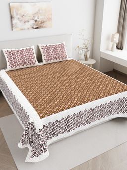 JAIPUR FABRIC - 180 TC Pure Cotton Floral Brown Flat Double Bedsheet With 2 Pillow Covers (Double)