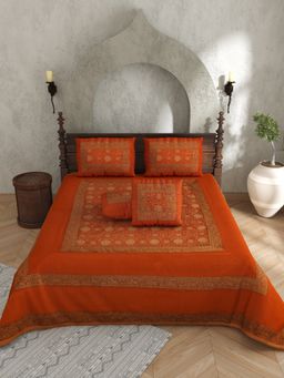 JAIPUR FABRIC - Actual Silk Emboirdery Brown Flat Double Bedsheet With Pillow Covers (Double)