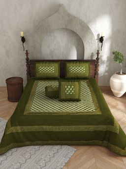 JAIPUR FABRIC - Actual Silk Emboirdery Flat Double Bedsheet With Pillow Covers (Double)