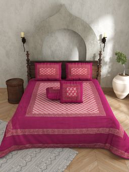 JAIPUR FABRIC - Actual Silk Emboirdery Flat Double Bedsheet With Pillow Covers (Double)