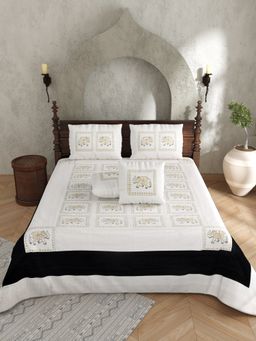 JAIPUR FABRIC - Actual Silk Emboirdery White Flat Double Bedsheet With Pillow Covers (Double)