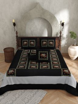 JAIPUR FABRIC - Actual Silk Emboirdery Flat Double Bedsheet With Pillow Covers (Double)