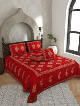 JAIPUR FABRIC - Actual Silk Hand Block Flat Double Bedsheet With Pillow Covers (Double)
