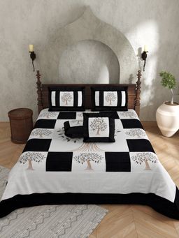 JAIPUR FABRIC - Actual Silk Emboirdery White Flat Double Bedsheet With Pillow Covers (Double)