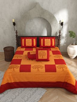 JAIPUR FABRIC - Actual Silk Emboirdery Flat Double Bedsheet With Pillow Covers (Double)