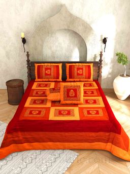 JAIPUR FABRIC - Actual Silk Emboirdery Flat Double Bedsheet With Pillow Covers (Double)