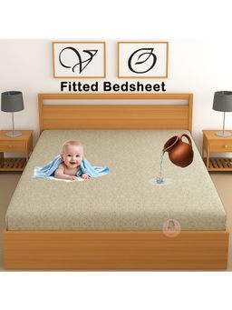 CHHAVI INDIA - Waterproof Mandala Microfiber Double Fitted Bedsheet - Olive Gold (DOUBLE)
