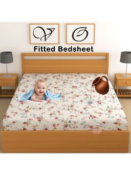 CHHAVI INDIA - Waterproof Floral Microfiber Double Fitted Bedsheet - Multi-Color (DOUBLE)