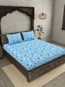 JAIPUR FABRIC - Ethnic Motifs Cotton Fited Double King Bedsheet With 2 Pillow Cover (King)