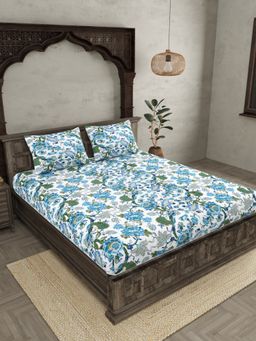 JAIPUR FABRIC - Ethnic Motifs Cotton Fited Double King Bedsheet With 2 Pillow Cover (King)