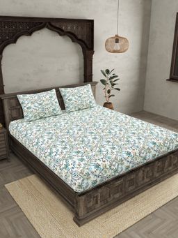 JAIPUR FABRIC - Ethnic Motifs Cotton Fited Double King Bedsheet With 2 Pillow Cover (King)