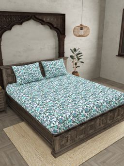 JAIPUR FABRIC - Ethnic Motifs Cotton Fited Double King Bedsheet With 2 Pillow Cover (King)