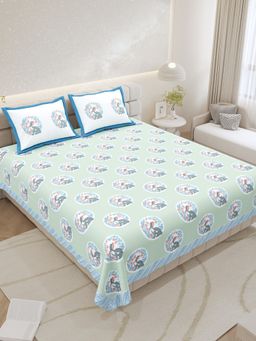 JAIPUR FABRIC - Pure Cotton Hand Block Flat King Bedsheet With Pillow Covers (King)