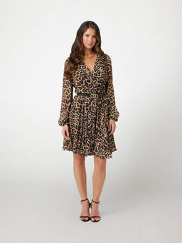 Guess - Women Brown Animal Print V-Neck Fit and Flare Dress
