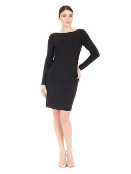 Guess - Women Black Solid Boat Neck Long Sleeves Sheath Dress