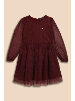 Allen Solly - Girls Maroon Shimmer Casual Dress