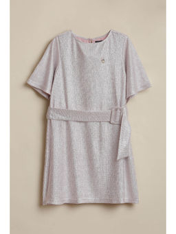 Allen Solly - Girls Grey Textured Casual Dress with Belt