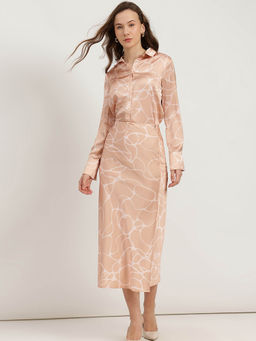 FableStreet - Peach Printed Shirt and A-Line Skirt