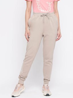 Guess - Women Beige Solid Joggers with Drawstring Closure