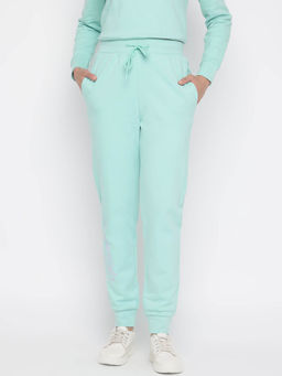 Guess - Women Sea Green Solid Joggers with Drawstring Closure
