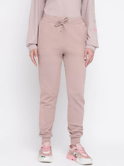 Guess - Women Dark Beige Solid Joggers with Drawstring Closure