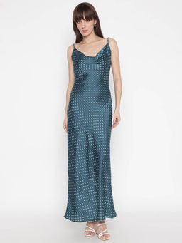 Guess - Women Teal Printed Shoulder Strap Sleeveless A-Line Dress
