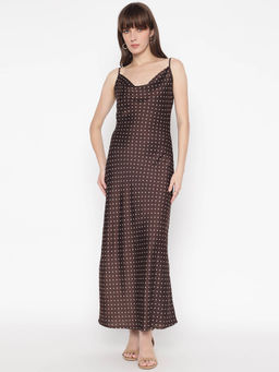 Guess - Women Brown Printed Shoulder Strap Sleeveless A-Line Dress