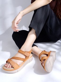 Shoetopia - Comfortable Tan Doctor Sole Sandals for Women