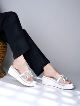 Shoetopia - Retro Stylish White Wedges Heels for Women