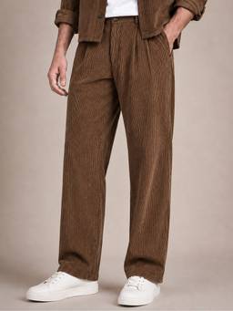 Perch - Brown Corduroy Regular Fit Pleated Trouser