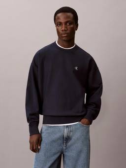 Calvin Klein - Navy Blue Solid Relaxed Fit Cotton Sweatshirt