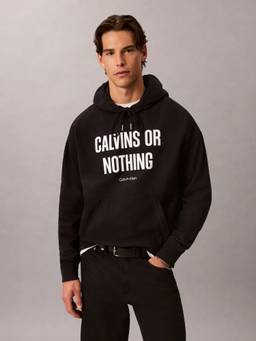 Calvin Klein - Black Printed Relaxed Fit Cotton Hoodie