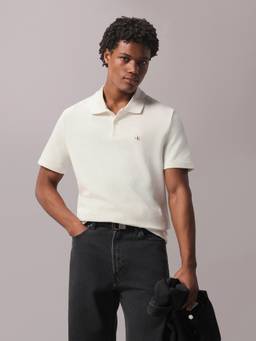 Calvin Klein - Off White Solid Regular Fit Cotton Polo T-Shirt