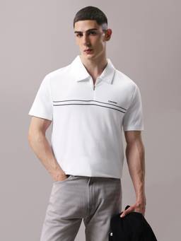 Calvin Klein - White Stripes Regular Fit Cotton Polo T-Shirt
