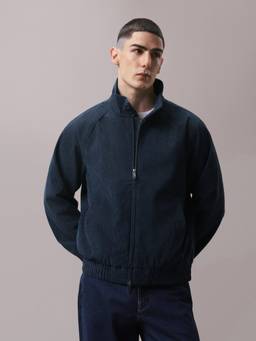 Calvin Klein - Navy Blue Solid Regular Fit Polyester Jacket