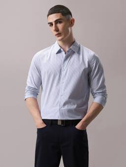 Calvin Klein - Blue Striped Slim Fit Poplin Woven Formal Shirt