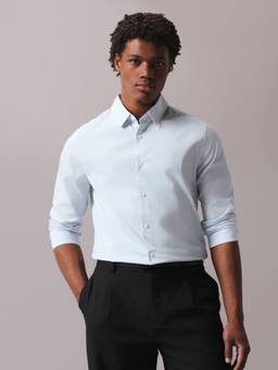 Calvin Klein - Blue Solid Poplin Slim Fit Woven Formal Shirt