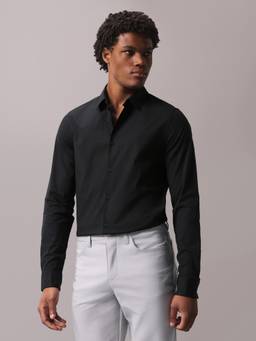 Calvin Klein - Solid Black Slim Fit Poplin Woven Formal Shirt